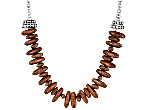 Rhodium Over Silver Wood Necklace