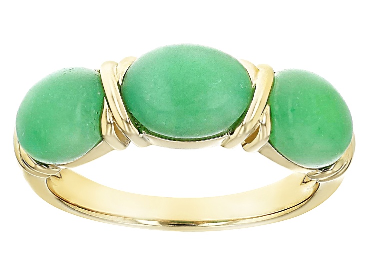 Green Jadeite 18k Yellow Gold Over Sterling Silver Ring 8x6mm