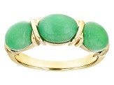 Green Jadeite 18k Yellow Gold Over Sterling Silver Ring