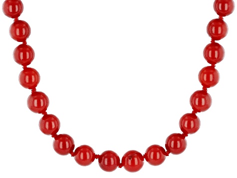 Red Coral Rhodium Over Sterling Silver Beaded Necklace
