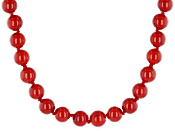Picture of Red Coral Rhodium Over Sterling Silver Beaded Necklace