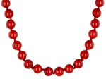 Red Coral Rhodium Over Sterling Silver Beaded Necklace