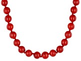 Red Coral Rhodium Over Sterling Silver Beaded Necklace