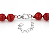 Red Coral Rhodium Over Sterling Silver Beaded Necklace