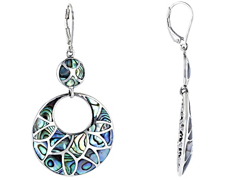 Abalone Shell Sterling Silver Inlay Dangle Earrings