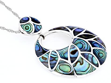 Mix Shaped Abalone Shell Sterling Silver Inlay Pendant With Chain