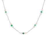 Jadeite Bead & Cultured White Freshwater Pearl Sterling Silver Necklace