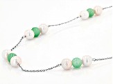 Jadeite Bead & Cultured White Freshwater Pearl Sterling Silver Necklace