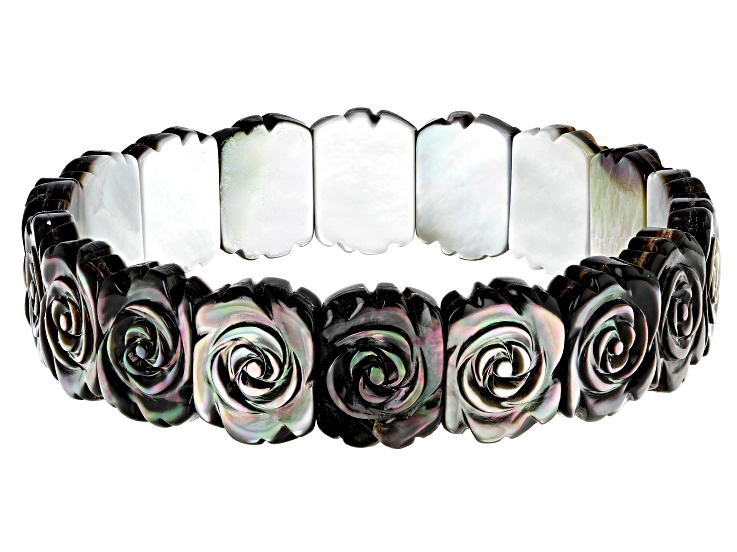 Black Mother-Of-Pearl Carved Stretch Bracelet