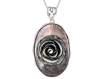 Picture of Black Tahitian Mother-Of-Pearl Carved Sterling Silver Pendant with Chain