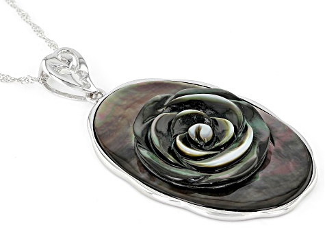 Black Mother-Of-Pearl Carved Sterling Silver Pendant with