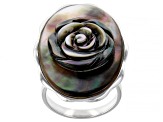 Black Tahitian Mother-Of-Pearl Carved Sterling Silver Ring