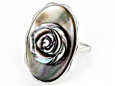 Black Tahitian Mother-Of-Pearl Carved Sterling Silver Ring