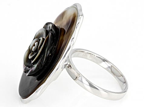 Black Tahitian Mother-Of-Pearl Carved Sterling Silver Ring
