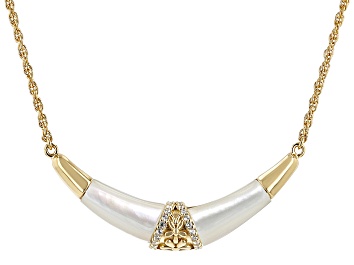 Picture of White Mother-Of-Pearl & White Zircon 18k Yellow Gold Over Sterling Silver Necklace