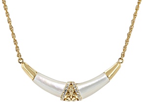 White Mother-Of-Pearl & White Zircon 18k Yellow Gold Over Sterling Silver Necklace