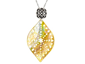 Picture of Golden Mother-of-Pearl Carved Sterling Silver Pendant with Chain