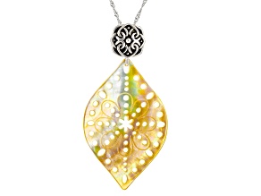 Golden Mother-of-Pearl Carved Sterling Silver Pendant with Chain