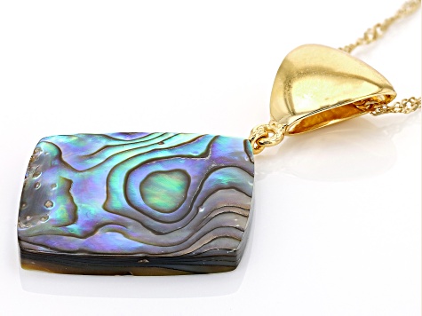 Multi Color Abalone 18k Yellow Gold Over Sterling Silver Pendant with Chain