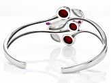 Red Coral and Lab Created Ruby Rhodium Over Sterling Silver Leaf Cuff Bracelet 0.24ctw