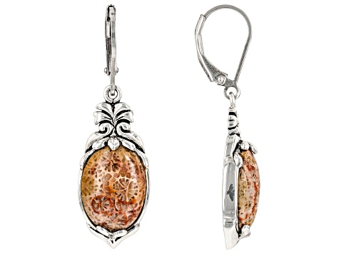 Oval Fossil Coral Sterling Silver Earrings