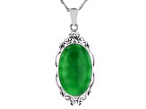 Oval Green Jadeite Sterling Silver Enhancer with 18" Singapore Chain 30x19.5mm