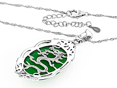 Oval Green Jadeite Sterling Silver Enhancer with 18" Singapore Chain 30x19.5mm