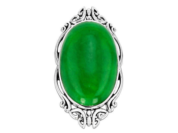 Oval Green Jadeite Sterling Silver Ring 30x19.5mm