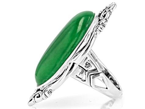 Oval Green Jadeite Sterling Silver Ring 30x19.5mm