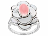 Pink Conch Shell and White Mother-of-Pearl Rhodium Over Sterling Silver Ring