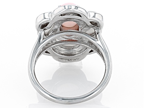 Pink Conch Shell and White Mother-of-Pearl Rhodium Over Sterling Silver Ring