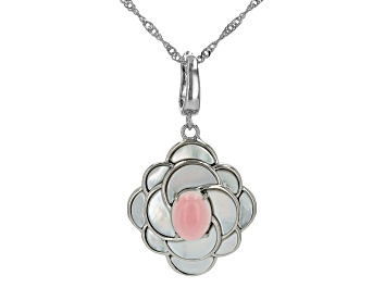 Picture of Pink Conch Shell and White Mother-of-Pearl Rhodium over Silver Enhancer w/ Chain