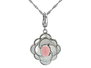 Pink Conch Shell and White Mother-of-Pearl Rhodium over Silver Enhancer w/ Chain