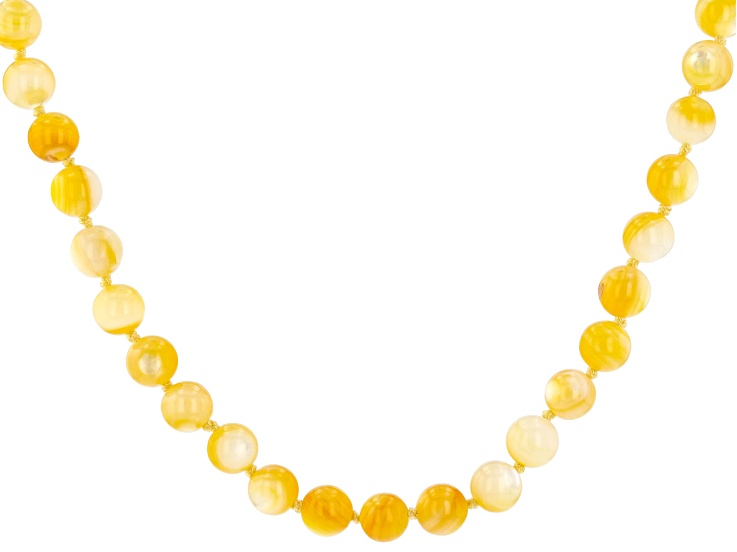 Yellow Mother-of-Pearl Rhodium Over Sterling Silver Beaded