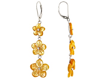 Picture of Yellow Mother-of-Pearl Rhodium Over Sterling Silver Flower Earrings