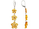 Yellow Mother-of-Pearl Rhodium Over Sterling Silver Flower Earrings