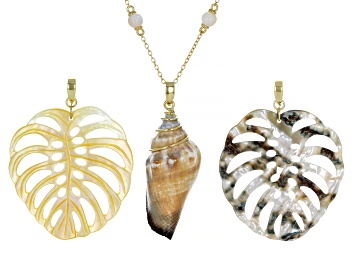 Picture of Abalone, Whelk Shell & Mother-of-Pearl 18k Gold Over Silver Enhancer Set of 3