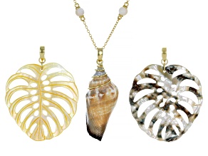 Abalone, Whelk Shell & Mother-of-Pearl 18k Gold Over Silver Enhancer Set of 3