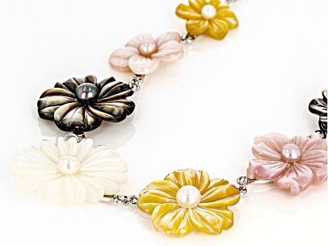 Mother-of-Pearl and Cultured Freshwater Pearl Rhodium Over