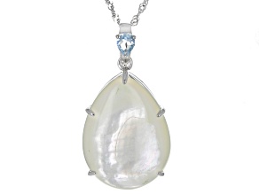 Mother-of-Pearl and Sky Blue Topaz Rhodium over Silver Enhancer with Chain