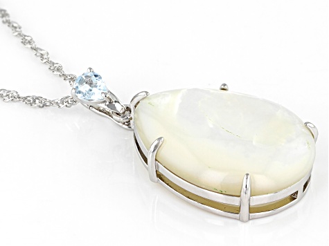 Mother-of-Pearl and Sky Blue Topaz Rhodium over Silver Enhancer with Chain