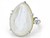 White Mother-of-Pearl and Sky Blue Topaz Rhodium Over Sterling Silver Ring