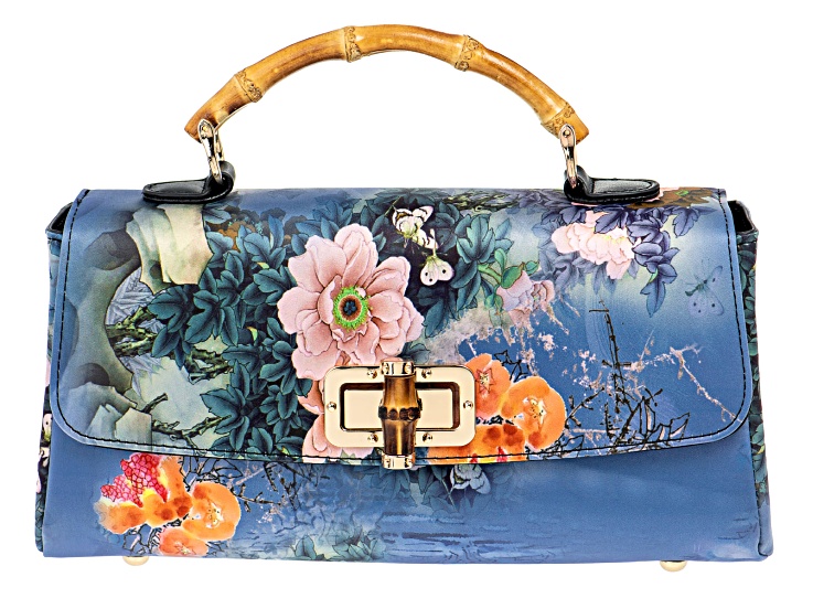 Floral Bamboo Handle Gold Tone Fabric Clutch - PCF763 | JTV