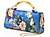 Floral Bamboo Handle Gold Tone Fabric Clutch