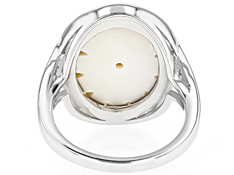 Carved Golden Mother-of-Pearl Rhodium Over Sterling Silver Flower Ring
