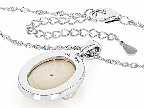 Carved Golden Mother-Of-Pearl Rhodium Over Sterling Silver Pendant with Chain