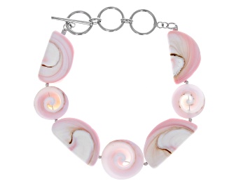 Picture of Pink Conch Shell Rhodium Over Sterling Silver Toggle Bracelet