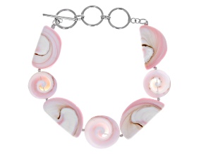 Pink Conch Shell Rhodium Over Sterling Silver Toggle Bracelet