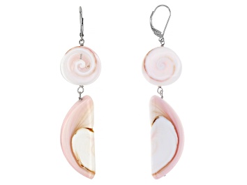 Picture of Pink Conch Shell Rhodium Over Sterling Silver Dangle Earrings