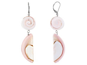 Pink Conch Shell Rhodium Over Sterling Silver Dangle Earrings